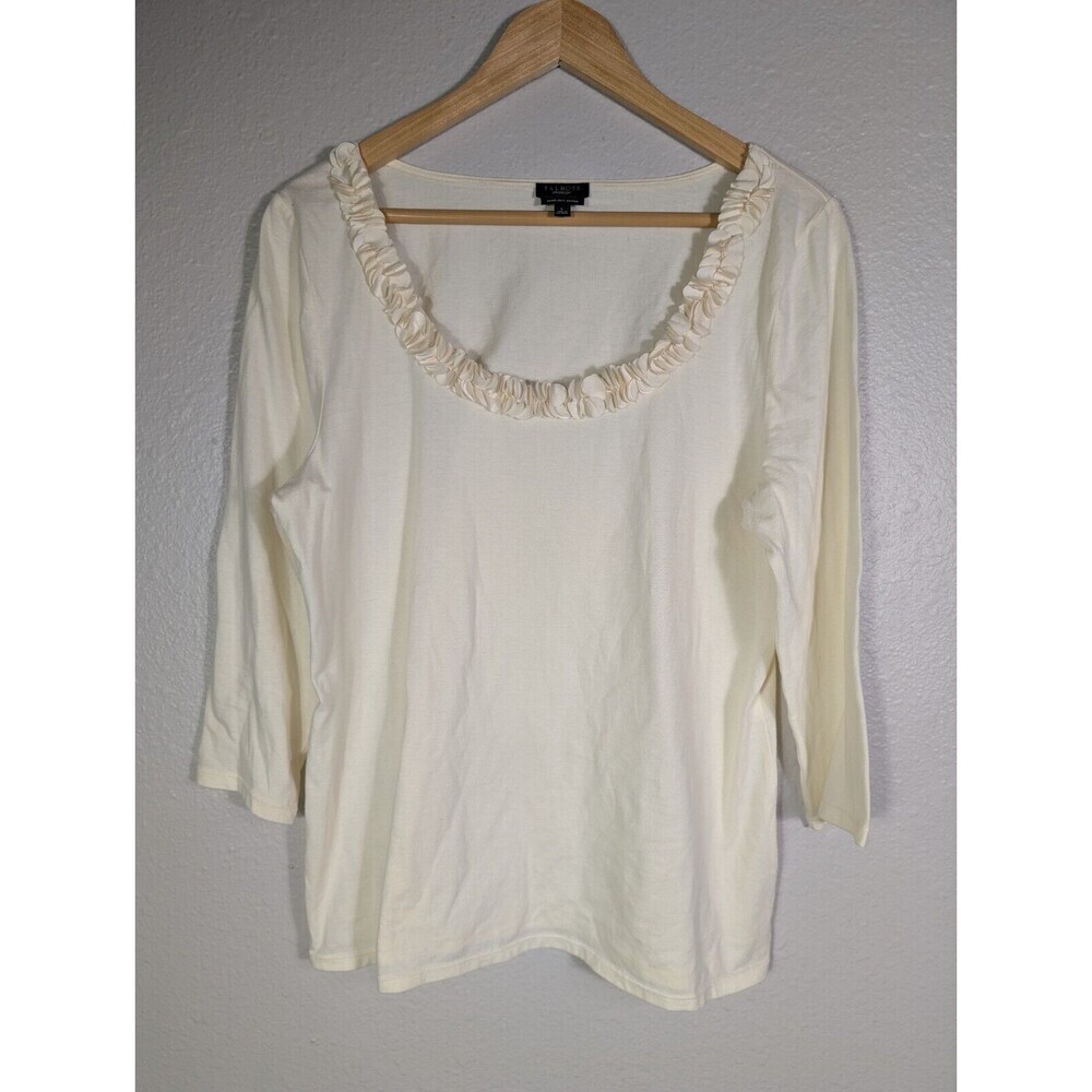 Talbots Long Sleeve Tee Womens Large Off White Ruffle Neck